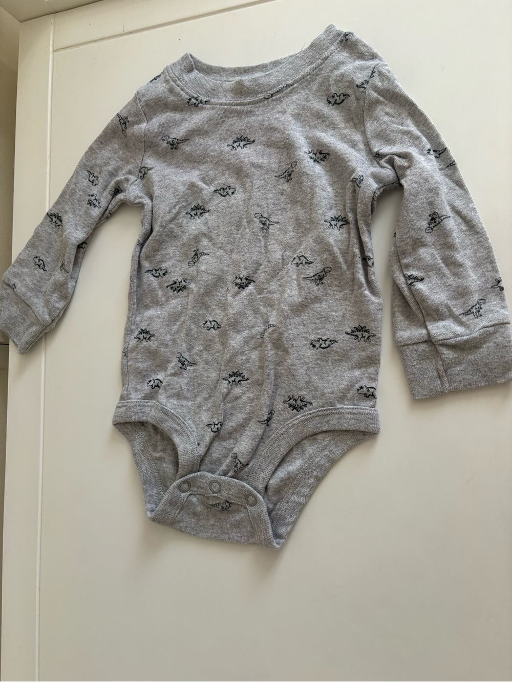 Carter's Gray Long-Sleeve Dinosaur Print One-Piece Bodysuit